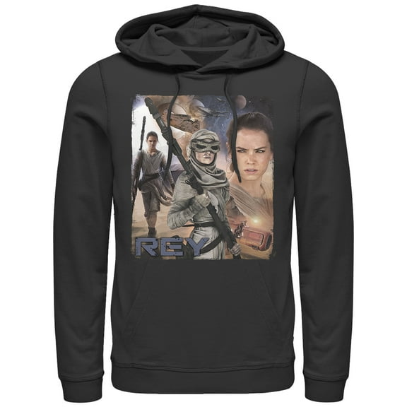 Men's Star Wars The Force Awakens Rey  Pull Over Hoodie Black Large