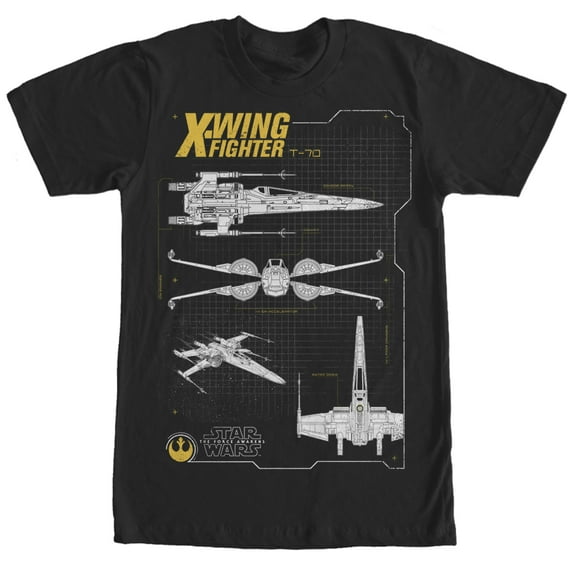Men's Star Wars The Force Awakens T-70 X-Wing Graphic Tee Black Large