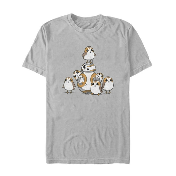 Men's Star Wars The Last Jedi BB-8 Porg Party Graphic Tee Silver 2X Large