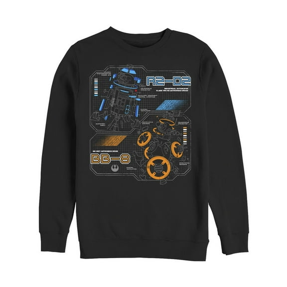Men's Star Wars The Last Jedi Droid Schematics  Sweatshirt Black 2X Large