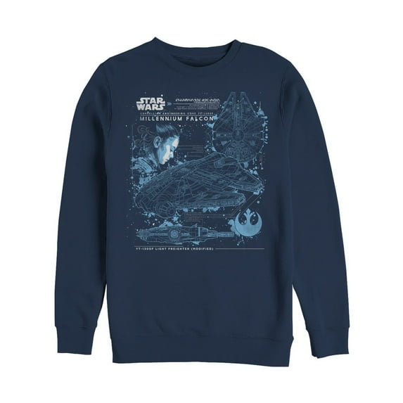Men's Star Wars The Last Jedi Millennium Falcon Plans Sweatshirt Navy Blue 3X Large