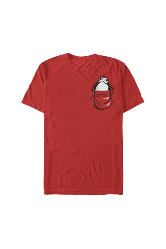 Men's Star Wars The Last Jedi Porg Pocket Cartoon Graphic Tee Red Large
