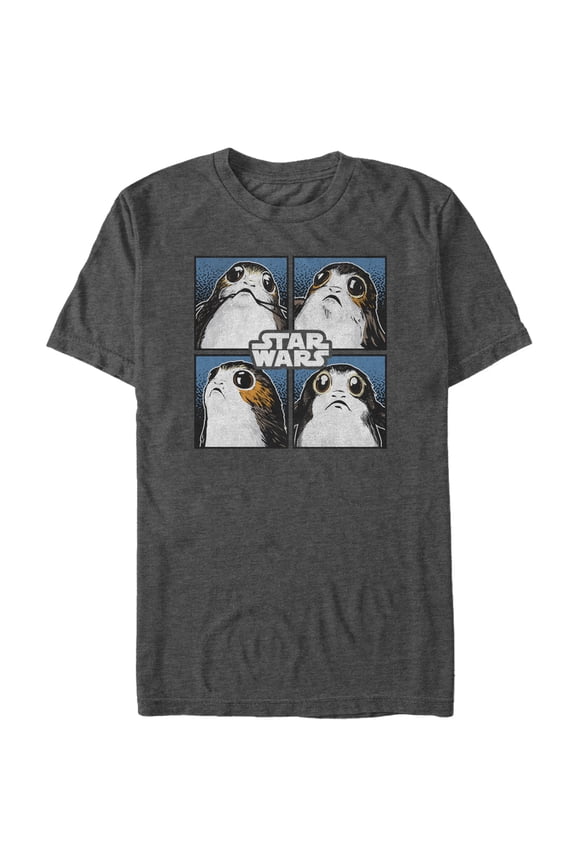 Men's Star Wars The Last Jedi Porg Square Graphic Tee Charcoal Heather 2X Large