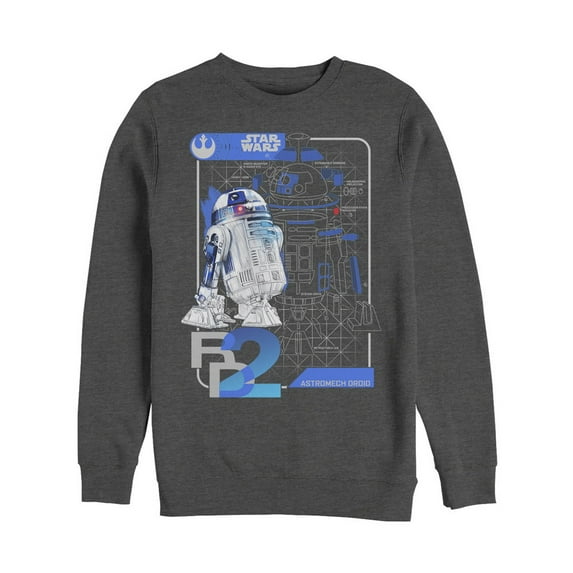 Men's Star Wars The Last Jedi R2-D2 Schematics Sweatshirt Charcoal Heather Small