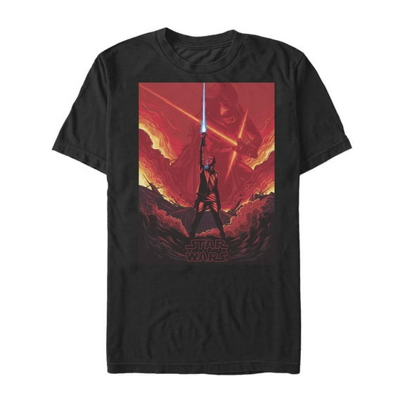 Men's Star Wars The Last Jedi Rey Lightsaber Flames  Graphic Tee Black 2X Large