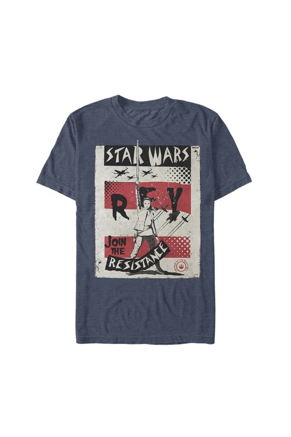Men's Star Wars The Last Jedi Rey Propaganda Frame Graphic Tee Navy Blue Heather 4X Large