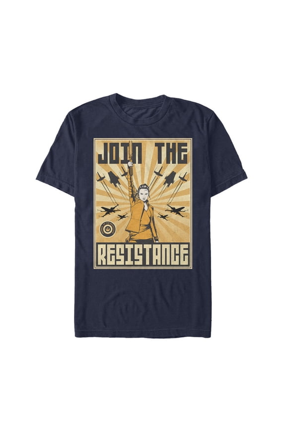 Men's Star Wars The Last Jedi Rey Propaganda Frame  Graphic Tee Navy Blue Small
