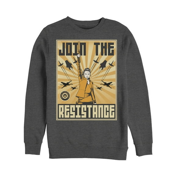 Men's Star Wars The Last Jedi Rey Propaganda Frame  Sweatshirt Charcoal Heather Large