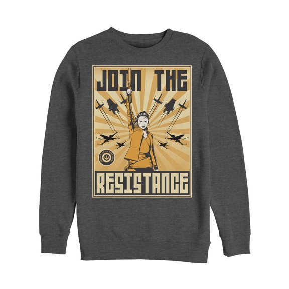 Men's Star Wars The Last Jedi Rey Propaganda Frame  Sweatshirt Charcoal Heather Small