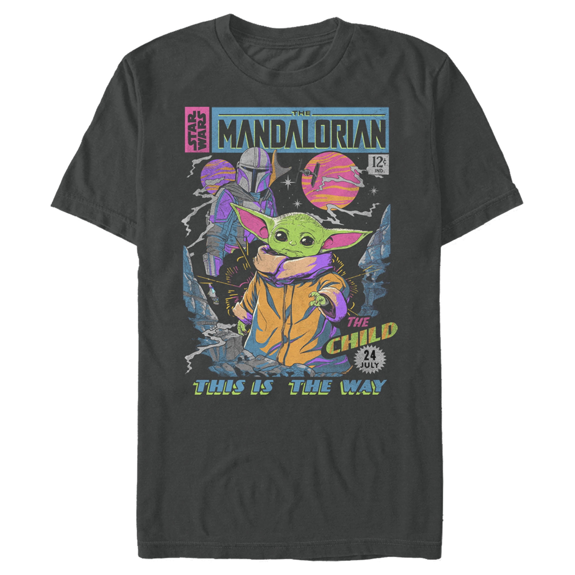 Men\'s Wars: Mandalorian The 12 Graphic Cents Tee Star Retro Comic Small Charcoal