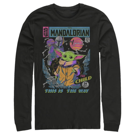 Men's Star Wars: The Mandalorian 12 Cents Retro Comic  Long Sleeve Shirt Black 2X Large