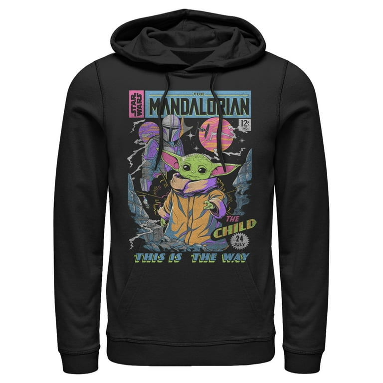 Men s Star Wars The Mandalorian 12 Cents Retro Comic Pull Over Hoodie Black Large Walmart
