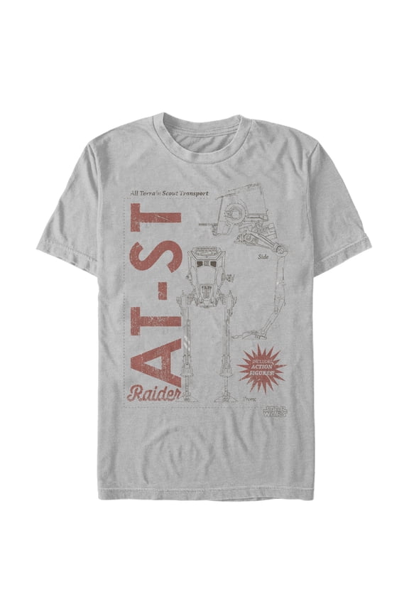 Men's Star Wars: The Mandalorian AT-ST Action Figure Graphic Tee Silver Large