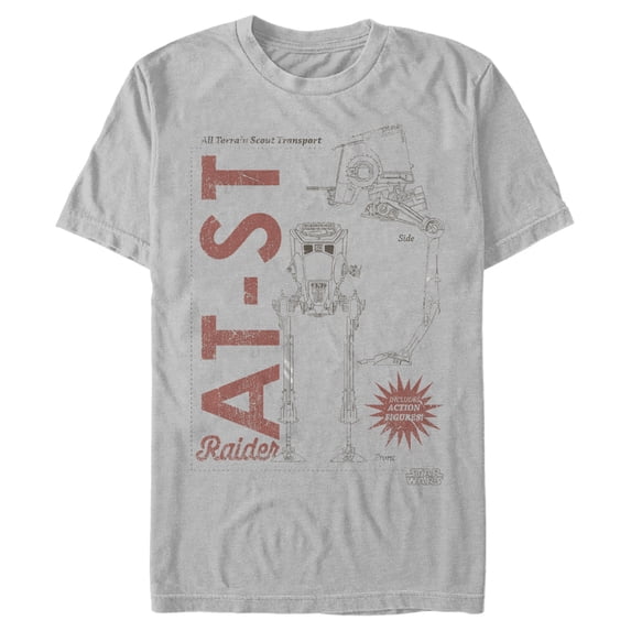 Men's Star Wars: The Mandalorian AT-ST Action Figure Graphic Tee Silver Small