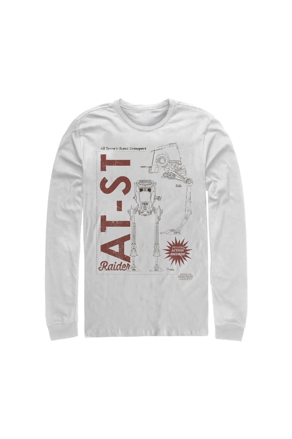 Men's Star Wars: The Mandalorian AT-ST Action Figure Long Sleeve Shirt White Medium