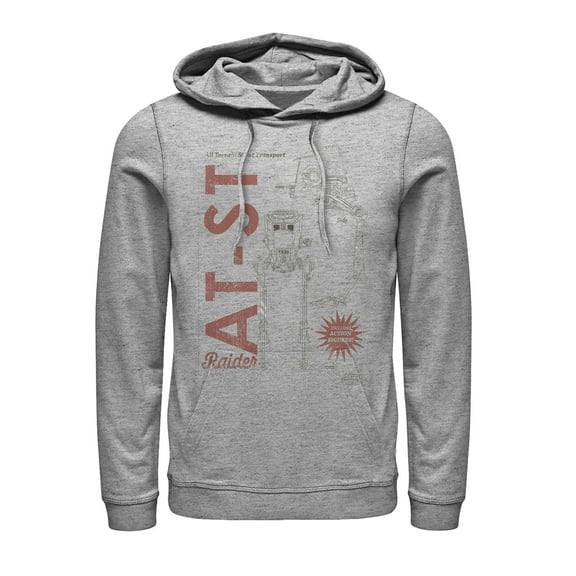 Men's Star Wars: The Mandalorian AT-ST Action Figure Pull Over Hoodie Athletic Heather Medium