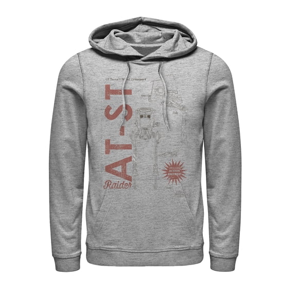 Men's Star Wars: The Mandalorian AT-ST Action Figure Pull Over Hoodie Athletic Heather Medium