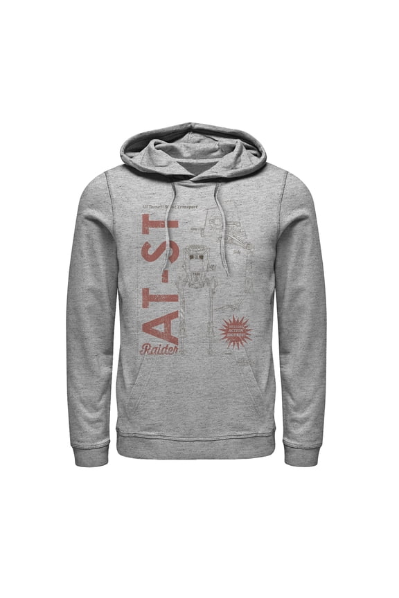 Men's Star Wars: The Mandalorian AT-ST Action Figure Pull Over Hoodie Athletic Heather X Large