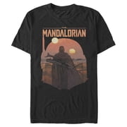 Men's Star Wars The Mandalorian Boba Fett Sunset Helmet Graphic Tee Black Large