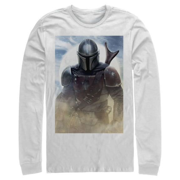 Men's Star Wars: The Mandalorian Bounty Hunter Dusty Portrait  Long Sleeve Shirt White 2X Large