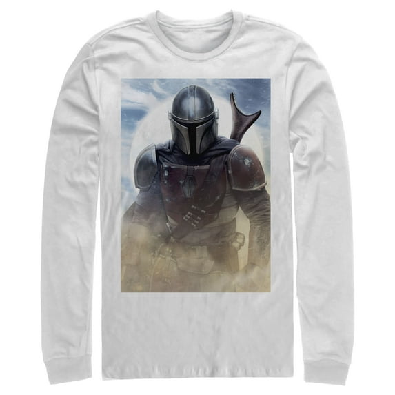 Men's Star Wars: The Mandalorian Bounty Hunter Dusty Portrait Long Sleeve Shirt White Medium