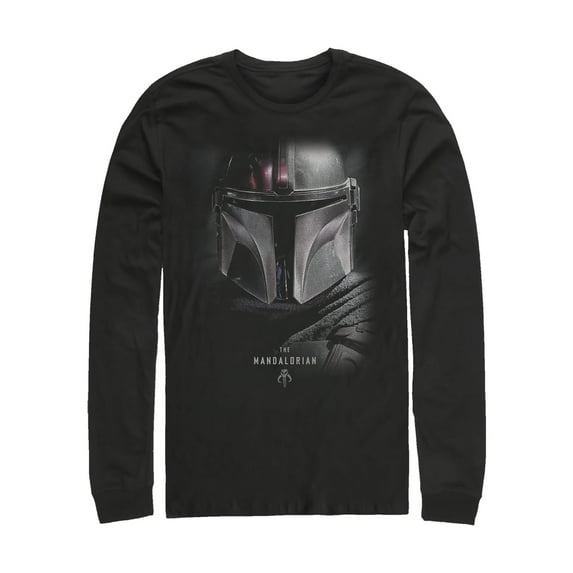Men's Star Wars: The Mandalorian Bounty Hunter Shadow Long Sleeve Shirt Black Large