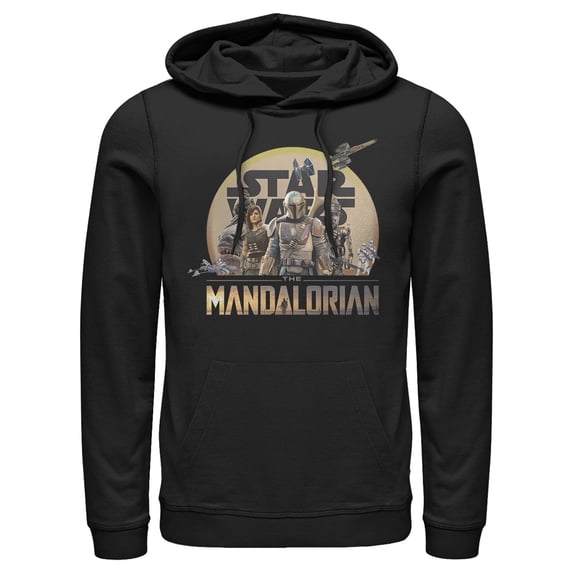 Men's Star Wars: The Mandalorian Character Collage Pull Over Hoodie Black Small
