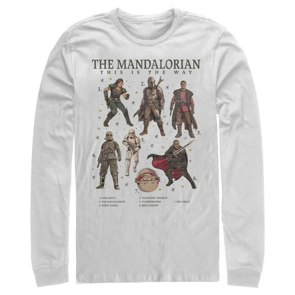 Men's Star Wars: The Mandalorian Character Guidebook  Long Sleeve Shirt White 2X Large