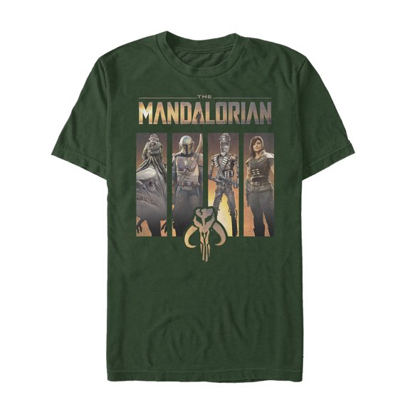 Men's Star Wars: The Mandalorian Character Panel Graphic Tee Dark Green 2X Large