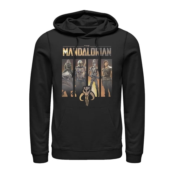 Men's Star Wars: The Mandalorian Character Panel Pull Over Hoodie Black X Large