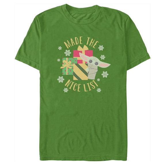 Men's Star Wars: The Mandalorian Christmas Grogu Made the Nice List Graphic Tee Kelly Green Large
