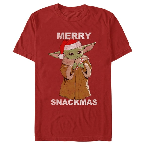 Men's Star Wars: The Mandalorian Christmas Grogu Merry Snackmas  Graphic Tee Red X Large
