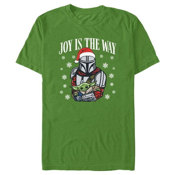 Men's Star Wars: The Mandalorian Christmas Grogu and Din Djarin Joy is the Way  Graphic Tee Kelly Green X Large