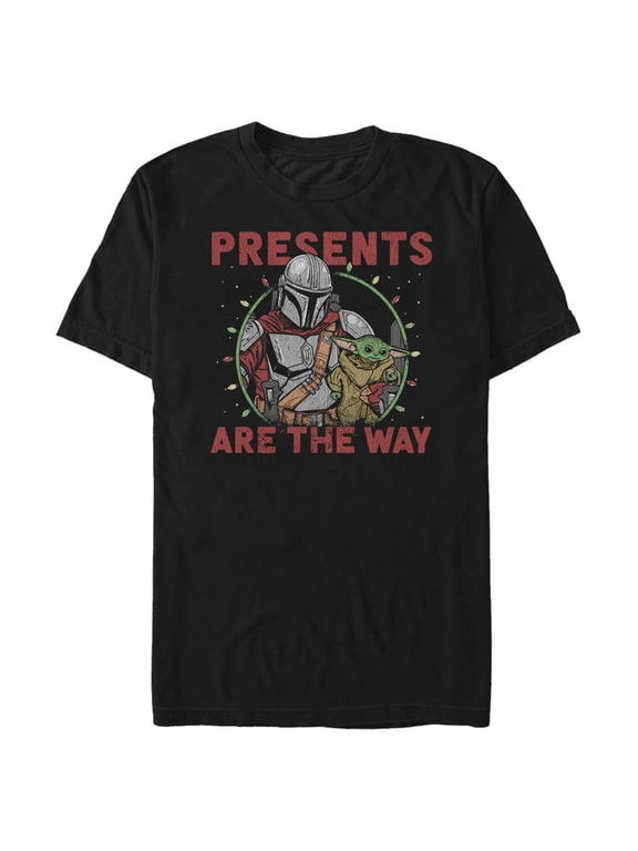 Men's Star Wars: The Mandalorian Christmas Presents Light Wreath Graphic Tee Black Medium