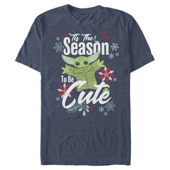 Men's Star Wars: The Mandalorian Christmas The Child Cute Season Graphic Tee Navy Blue Heather 2X Large