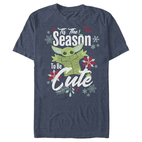 Men's Star Wars: The Mandalorian Christmas The Child Cute Season Graphic Tee Navy Blue Heather 3X Large