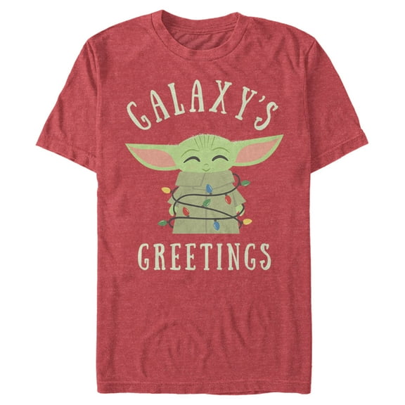 Men's Star Wars: The Mandalorian Christmas The Child Greetings Graphic Tee Red Heather Large