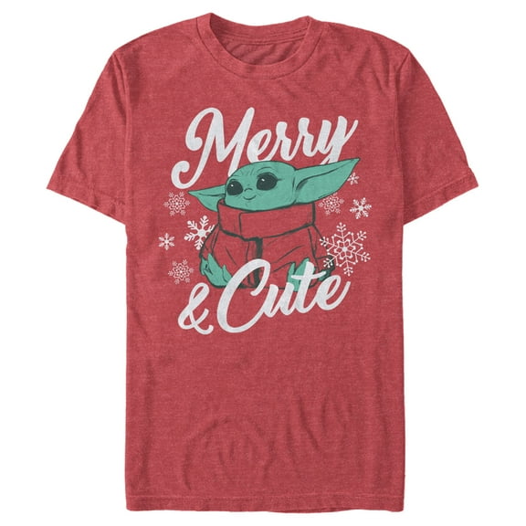 Men's Star Wars: The Mandalorian Christmas The Child Merry and Cute Graphic Tee Red Heather X Large
