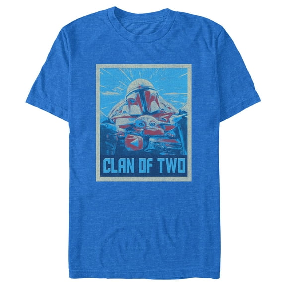 Men's Star Wars: The Mandalorian Clan of Two Blue and Red Distressed Poster  Graphic Tee Royal Blue Heather Large