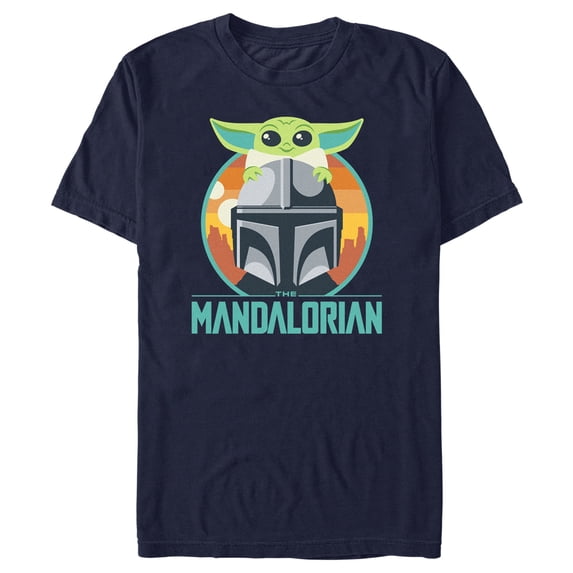 Men's Star Wars: The Mandalorian Cute Cartoon Din Djarin and Grogu Graphic Tee Navy Blue Large