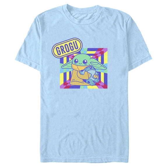 Men's Star Wars: The Mandalorian Cute Grogu Colorful Graphic Tee Light Blue 2X Large