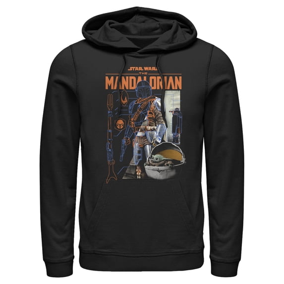 Men's Star Wars: The Mandalorian Din Djarin Schematics Pull Over Hoodie Black Large