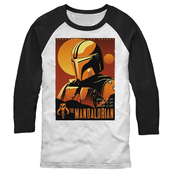 Men's Star Wars: The Mandalorian Din Djarin Sunset Poster  Baseball Graphic Tee White/Black X Large