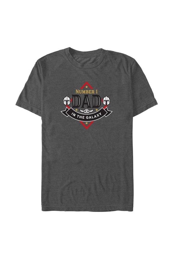 Men's Star Wars: The Mandalorian Din Djarin and Grogu Number 1 Dad in the Galaxy Graphic Tee Charcoal Heather Small