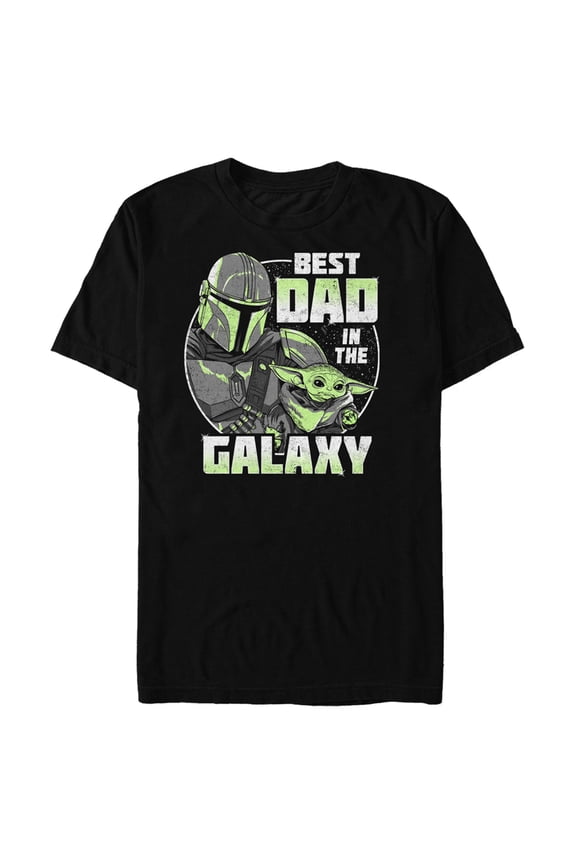 Men's Star Wars: The Mandalorian Distressed Best Dad in the Galaxy Graphic Tee Black Large