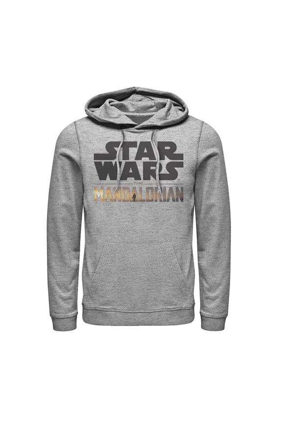 Men's Star Wars: The Mandalorian Double Logo Pull Over Hoodie Athletic Heather 2X Large