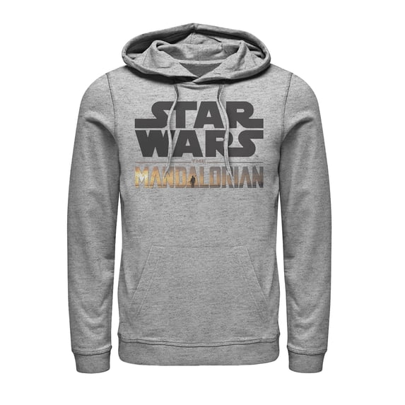 Men's Star Wars: The Mandalorian Double Logo Pull Over Hoodie Athletic Heather X Large