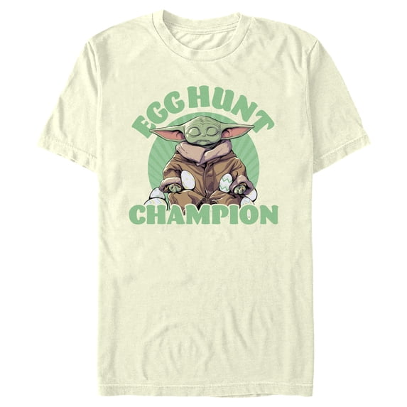 Men's Star Wars: The Mandalorian Easter Grogu Egg Hunt Champion Graphic Tee Beige 3X Large