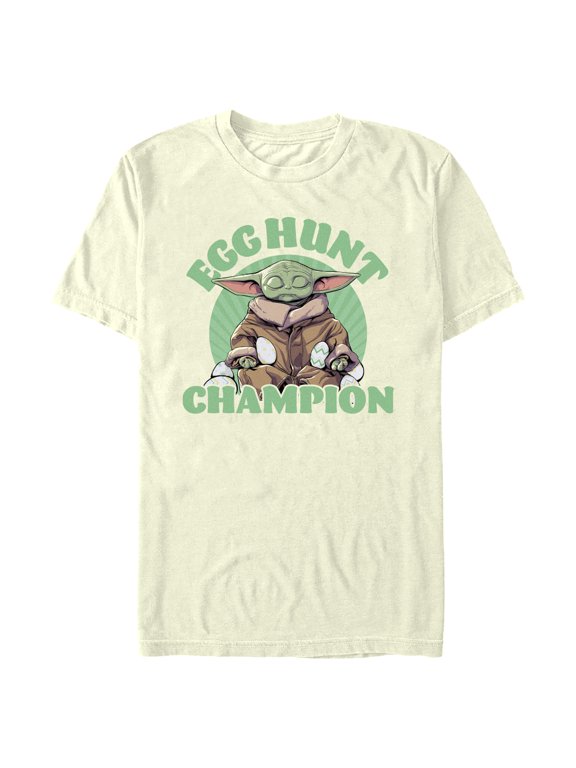 Men's Star Wars: The Mandalorian Easter Grogu Egg Hunt Champion Graphic Tee Beige Large