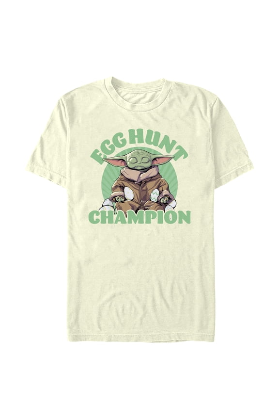 Men's Star Wars: The Mandalorian Easter Grogu Egg Hunt Champion Graphic Tee Beige Medium
